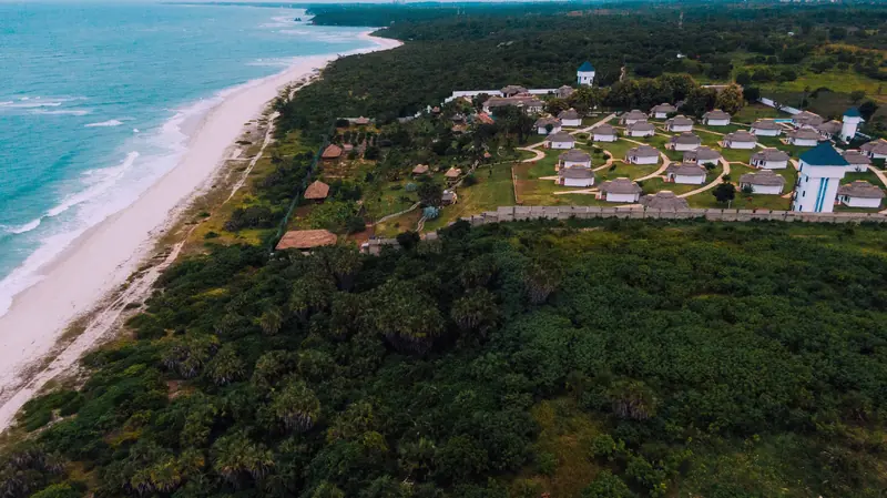 Aerial view of the Aya Sophia beach and bungalows, Kigamboni