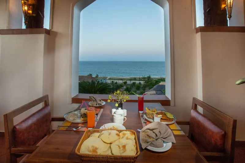 Table set for lunch with an ocean view at Aya Sophia